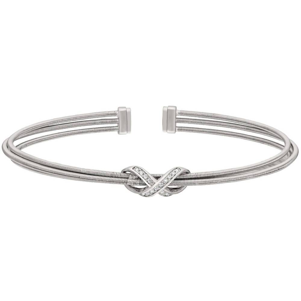 NEW BELLA CAVO rhodium three cable cuff bracelet with rhodium simulated diamond